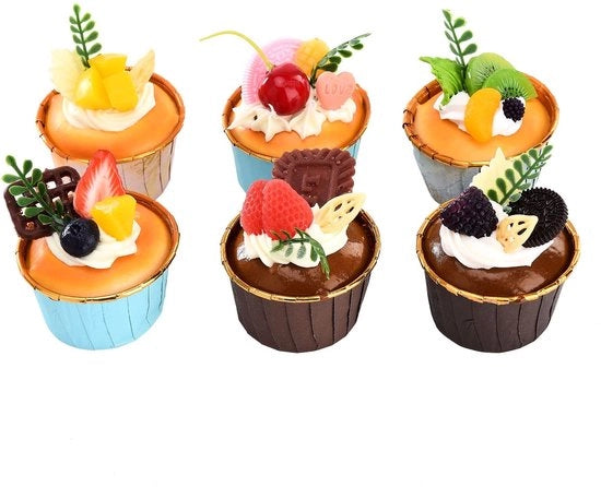 Set di Cupcake Realistici a 6 pezzi - Simulazione di Cupcake - Decorazione - Accessori per Fotografia di Matrimonio - Materiale PU Rigido a base di Schiuma