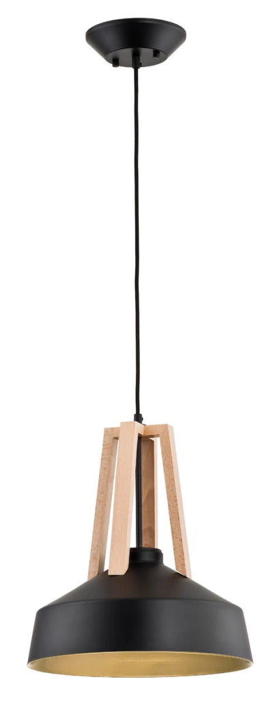 Lampada sospensione Alfa Drop nera legno E27 Ø33cm