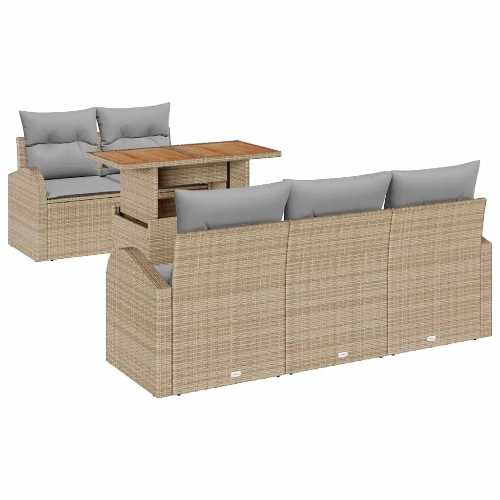 Set Divano da Giardino 6 pcs Beige Poly Rattan