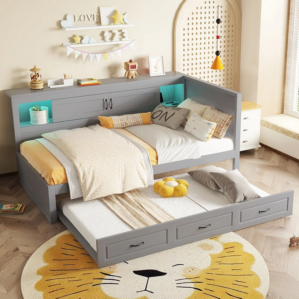 Divano letto daybed - Xylo - 90x200 cm LED USB contenitore grigio