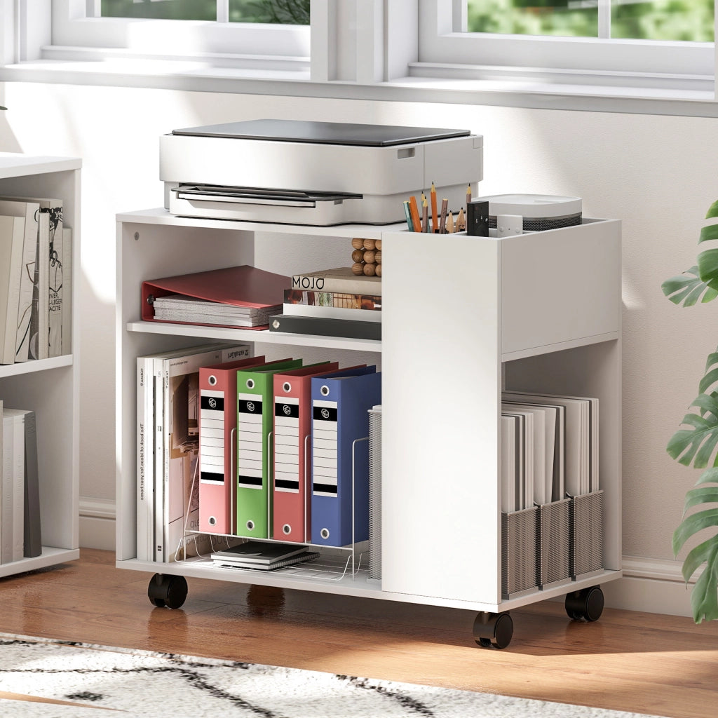 Carrello porta stampante con ruote ¨C Xylo ¨C bianco 70x36x60 cm
