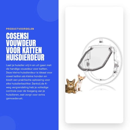 Porta scorrevole con chiusura a 4 vie - Porta per gatti - Porta per animali domestici - Set di setole - Materiale ABS - Adatto per cani di piccola taglia fino a 6 kg