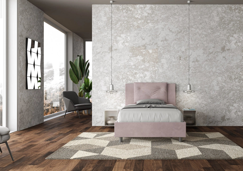 BS COM Letto una piazza e mezza contenitore imbottito 120x210 microfibra glicine