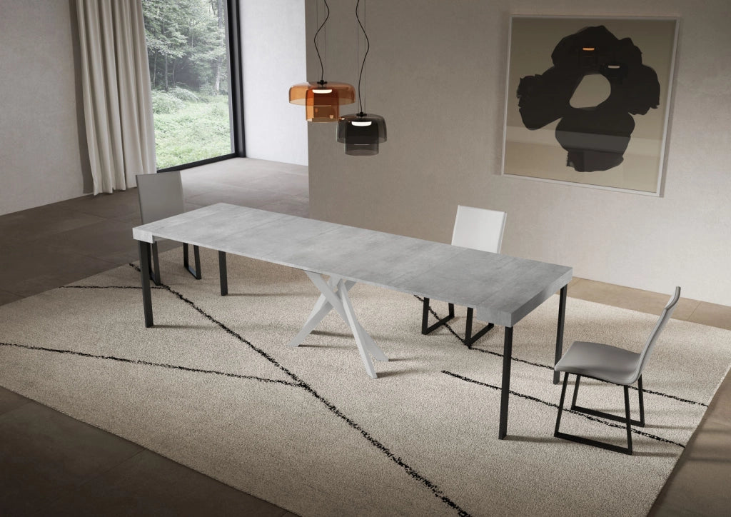 Consolle allungabile 90x40/300 cm Saki cemento gambe bianche