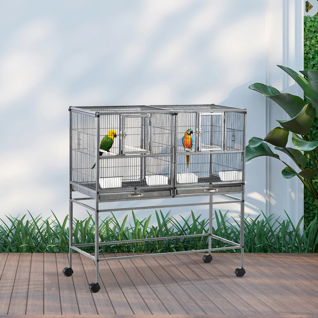 Gabbia per Uccelli con Ruote ¨C Minimal ¨C Grigio 95x45,5x102 cm