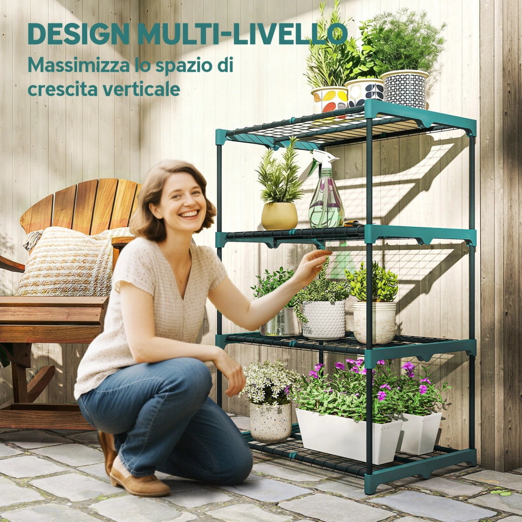 Portapiante a 4 Livelli ¨C Minimal ¨C Verde, Acciaio, Plastica, 67x49x105 cm