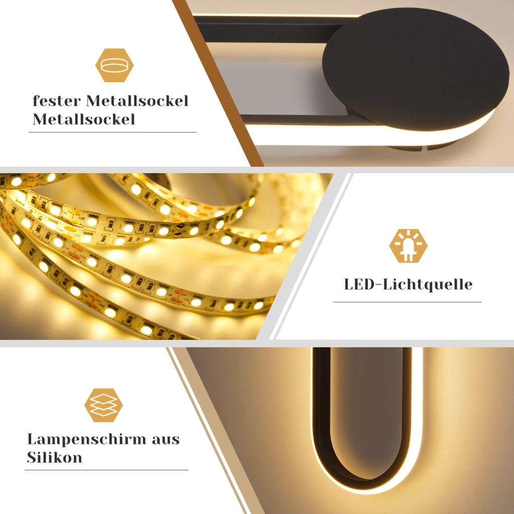 ZMH Applique LED 12w 41cm 3000k Nero Design moderno e minimalista