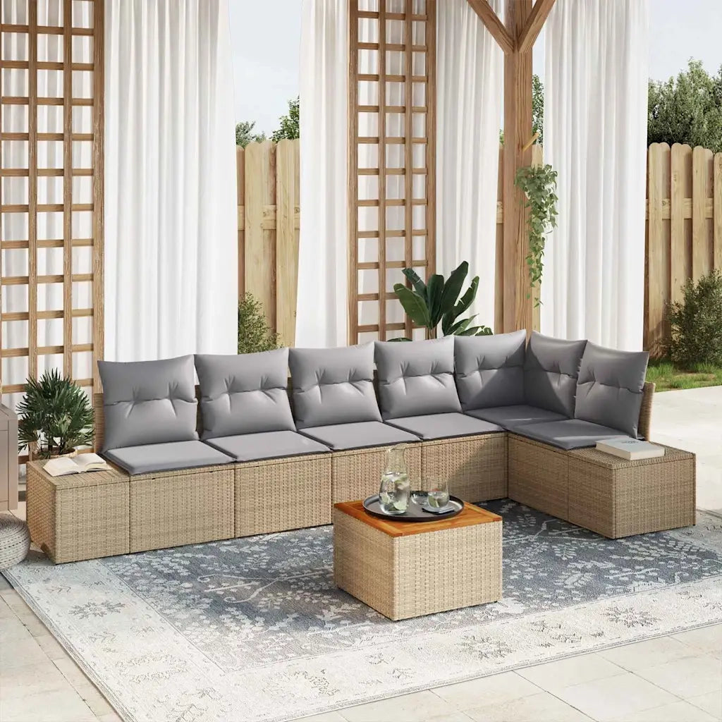 Set Divano da Giardino 7 pcs Beige e Grigio Chiaro polyrattan 3356635