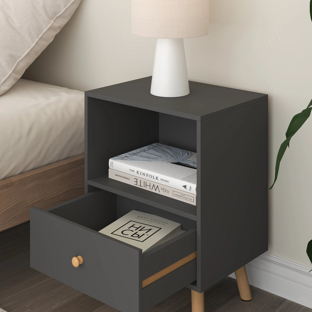 Set di 2 Comodini Sundsvall con Cassetto e Scomparto - Grigio scuro [en.casa]