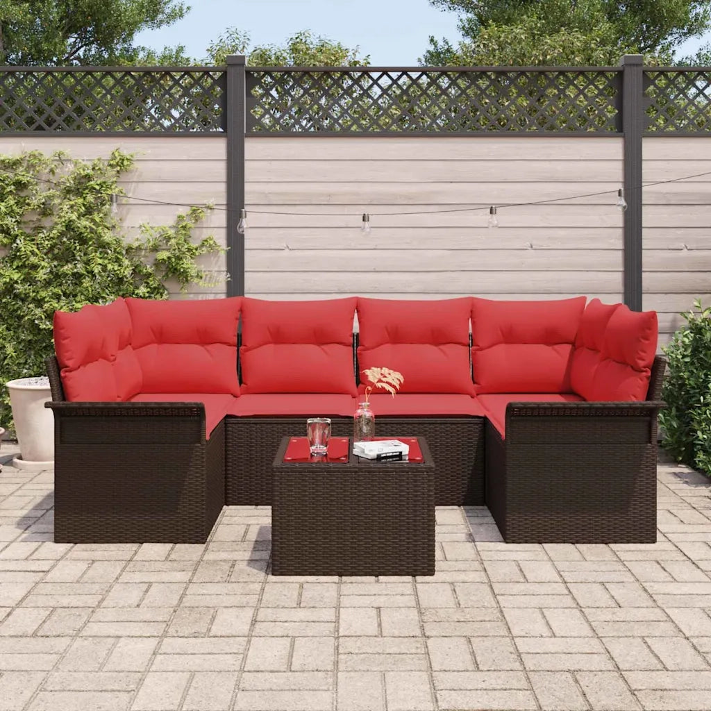 Set Divano da Giardino con cuscino 7 pcs Marrone polyrattan 3345264