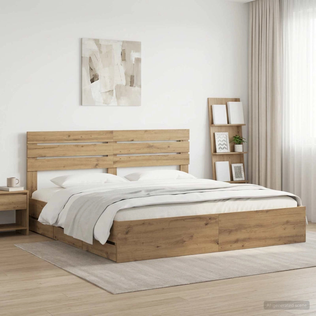 Bed Frame with Storage and Headboard Artisan Oak 180 x 200 cm 3445825