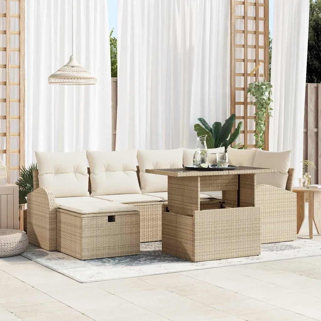 Set Divano da Giardino con cuscino 7 pcs Beige Poly Rattan
