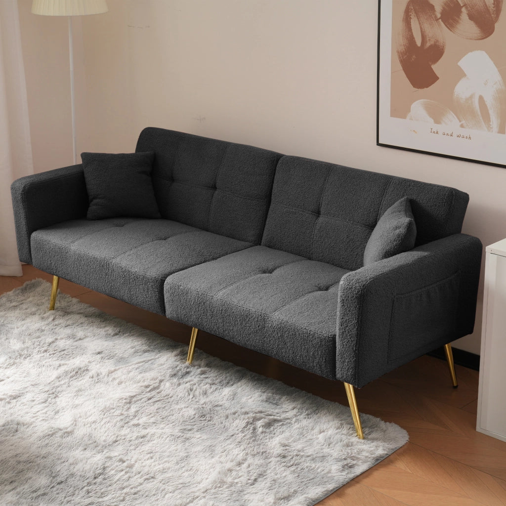 Divano letto con angolo regolabile - Zephmum- Gambe dorate, cuscini e tasche laterali