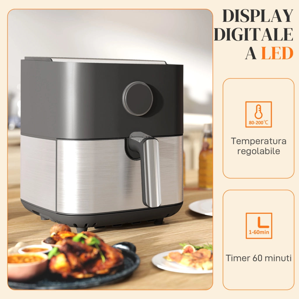 Friggitrice ad Aria 8L ¨C Zephmum ¨C 1700W, 8 Programmi, Nero