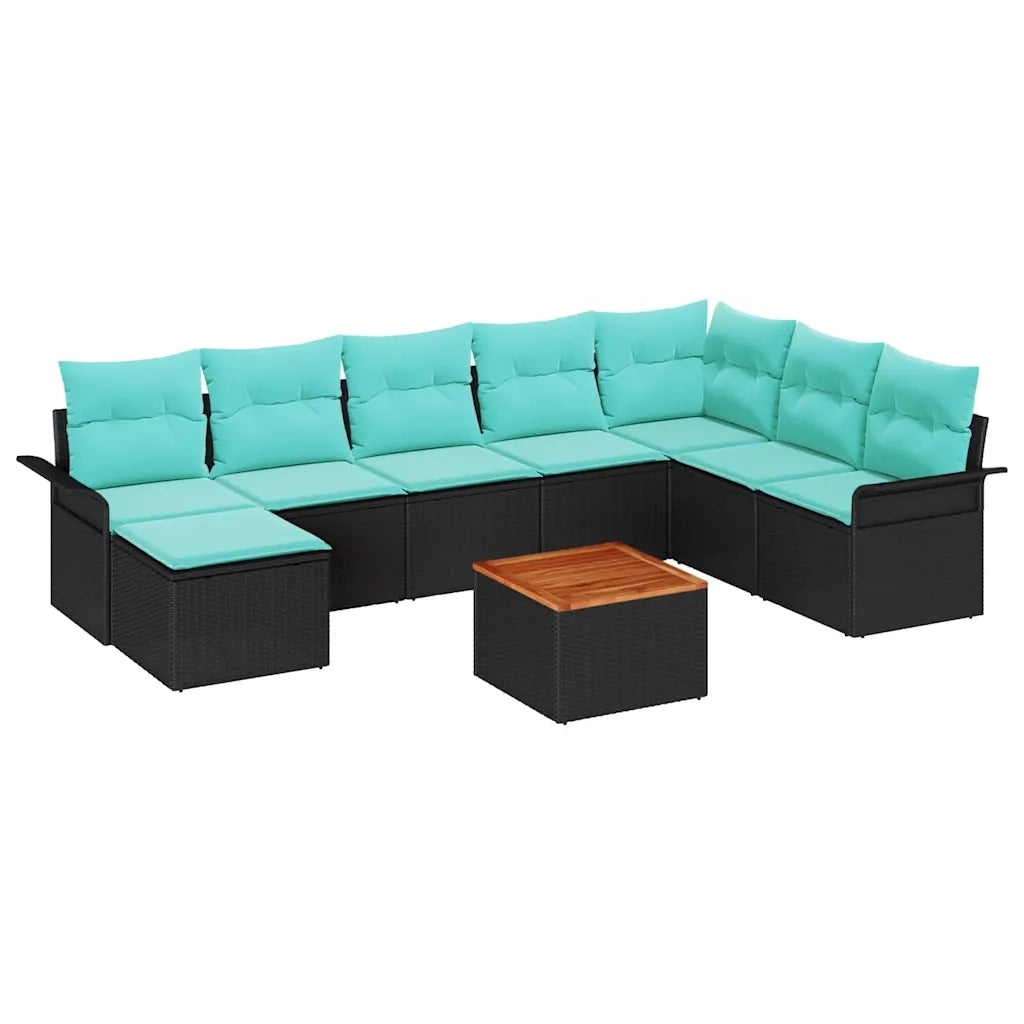 Set Divano da Giardino 9 pcs Nero e Turchese polyrattan 3356037