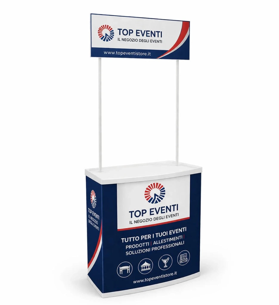 Desk Promozionale in PVC con Insegna e borsa trasporto - Personalizzato EasyTop(Adesivo 30 cm, Crowner)