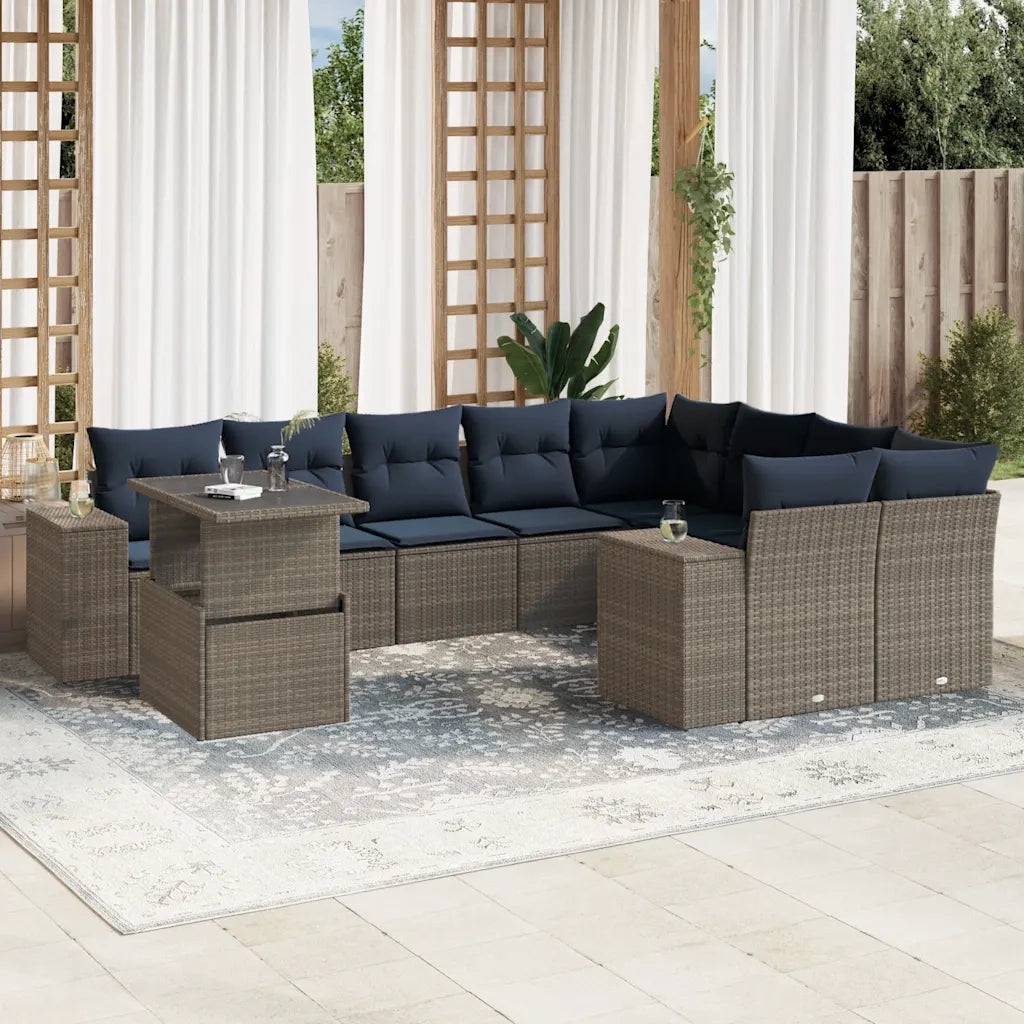 Set Divani da Giardino 10 pz con Cuscini Grigio in Polyrattan 3269401