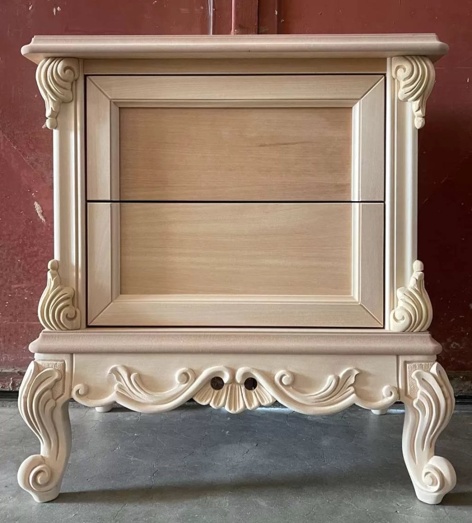 Comodino 2 cassetti classico barocco legno grezzo 55x37x60 - Mobili 2G