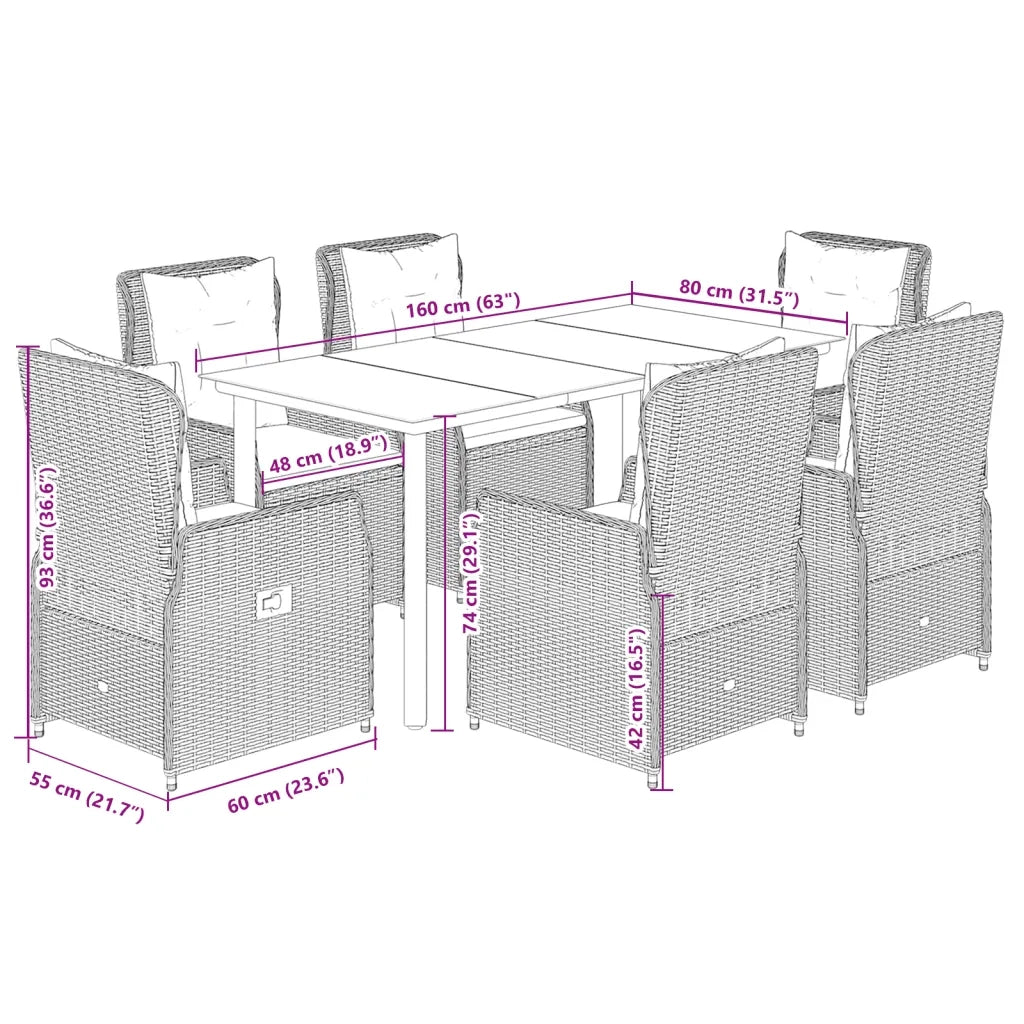Set da Pranzo da Giardino 7pz con Cuscini in Polyrattan Marrone 3262851