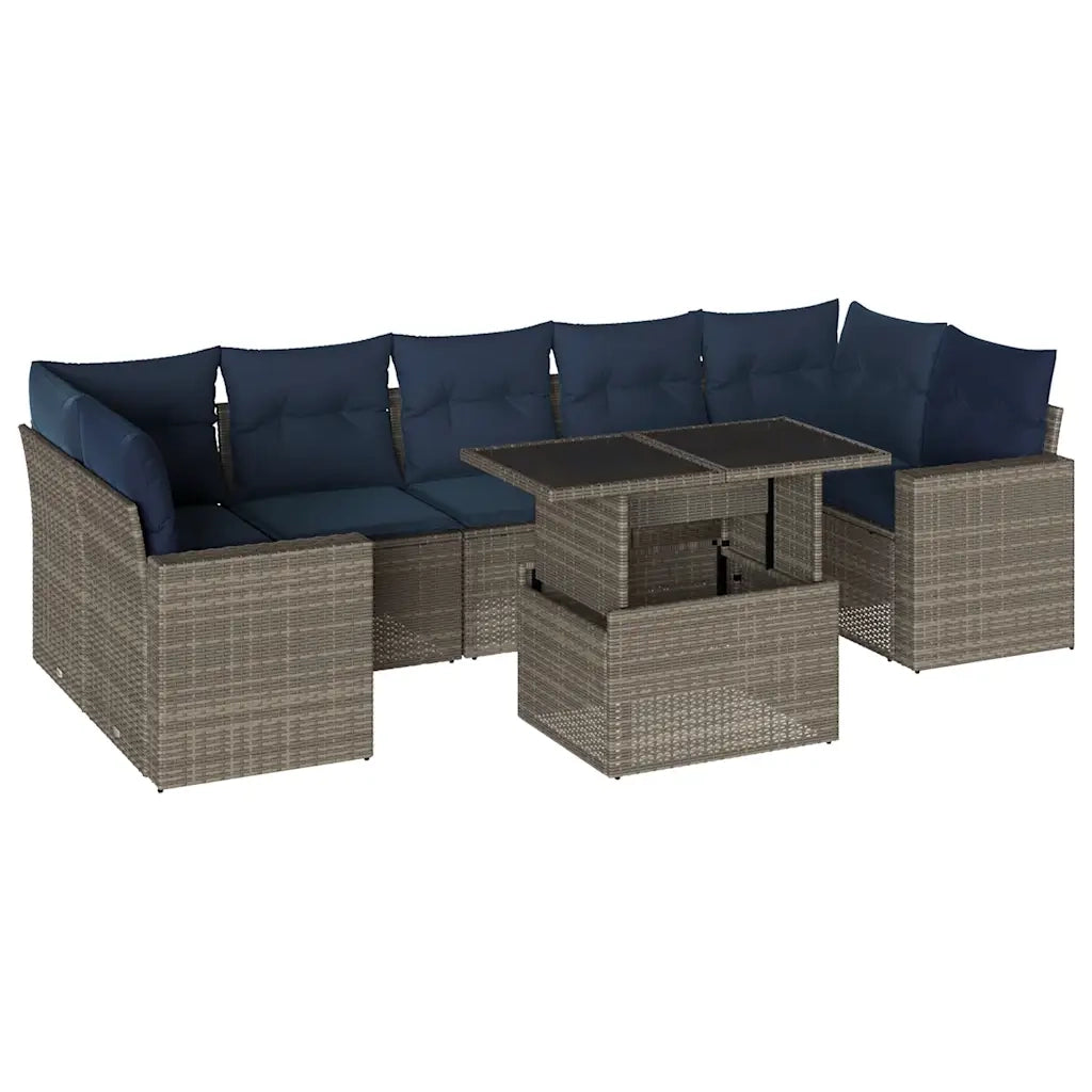 Set Divani da Giardino 8 pz con Cuscini Grigio in Polyrattan 3267151