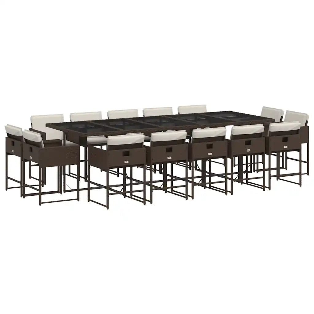 Set da Pranzo da Giardino 15 pz con Cuscini Marrone Polyrattan 3211413