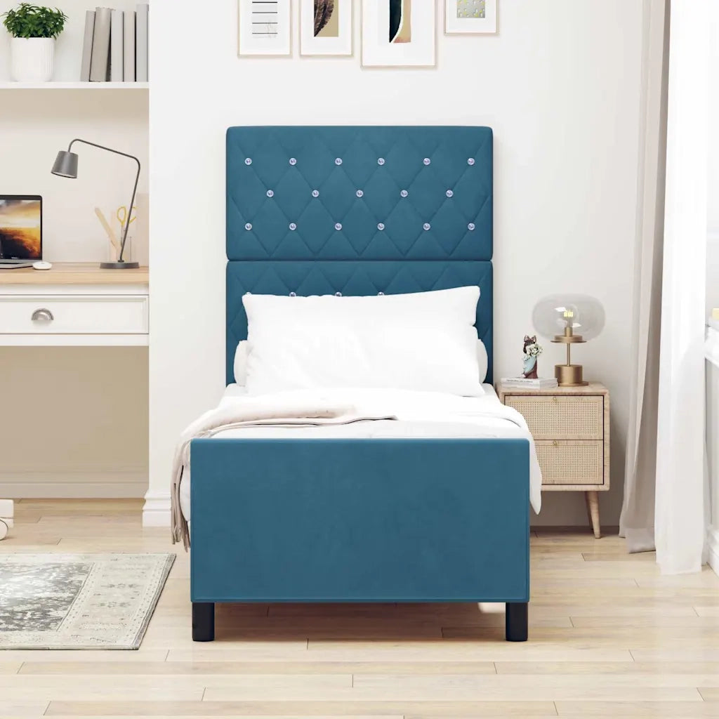 Letto a molle con testiera Blu Scuro 80 x 200 cm Velluto