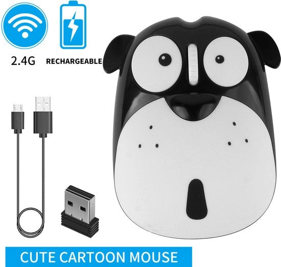 Mouse wireless caricata in forma di cartone animato (nero)