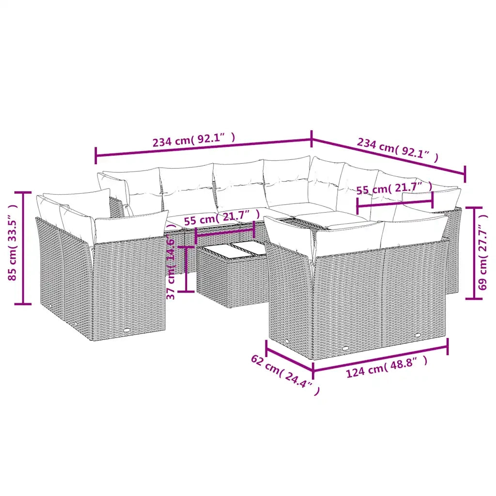 Set Divani da Giardino 12 pz con Cuscini Marrone in Polyrattan 3218523