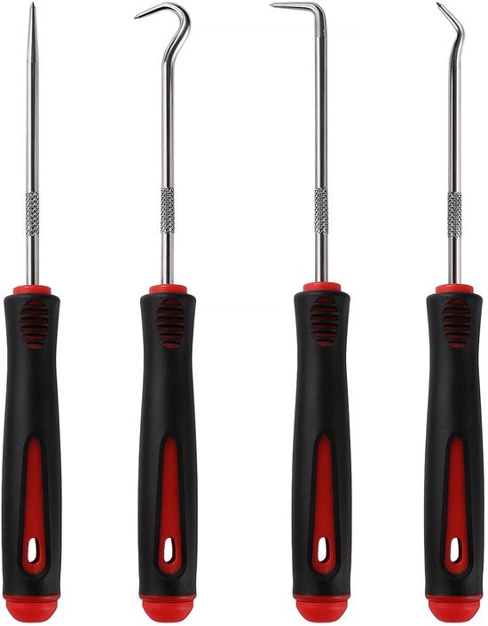 Set di attrezzi a pick e hook per auto-oliere e O-ringen 4 pezzi, lunghezza 16,5 cm, precisione per rimuovere serpentine e guarnizioni, per gomma