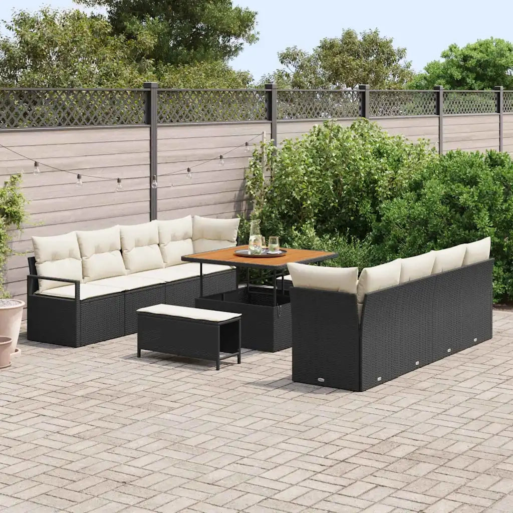 Set Divano da Giardino con cuscino 11 pcs Nero polyrattan