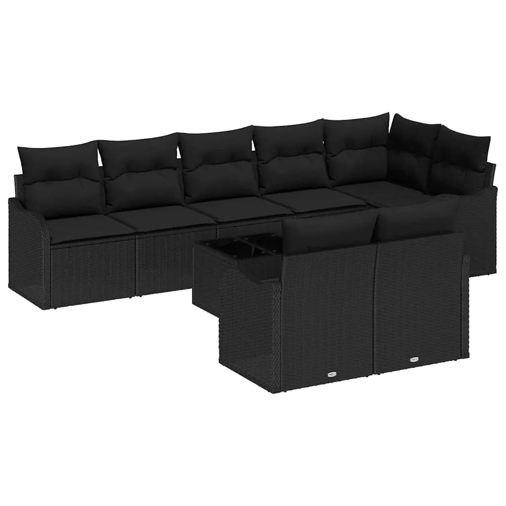 Set Divano da Giardino 9 pcs Nero polyrattan