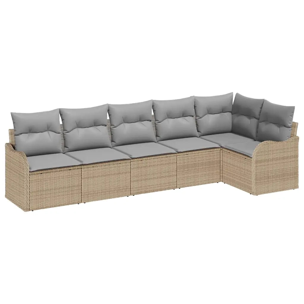 Set Divano da Giardino con cuscino 6 pcs Beige Poly Rattan