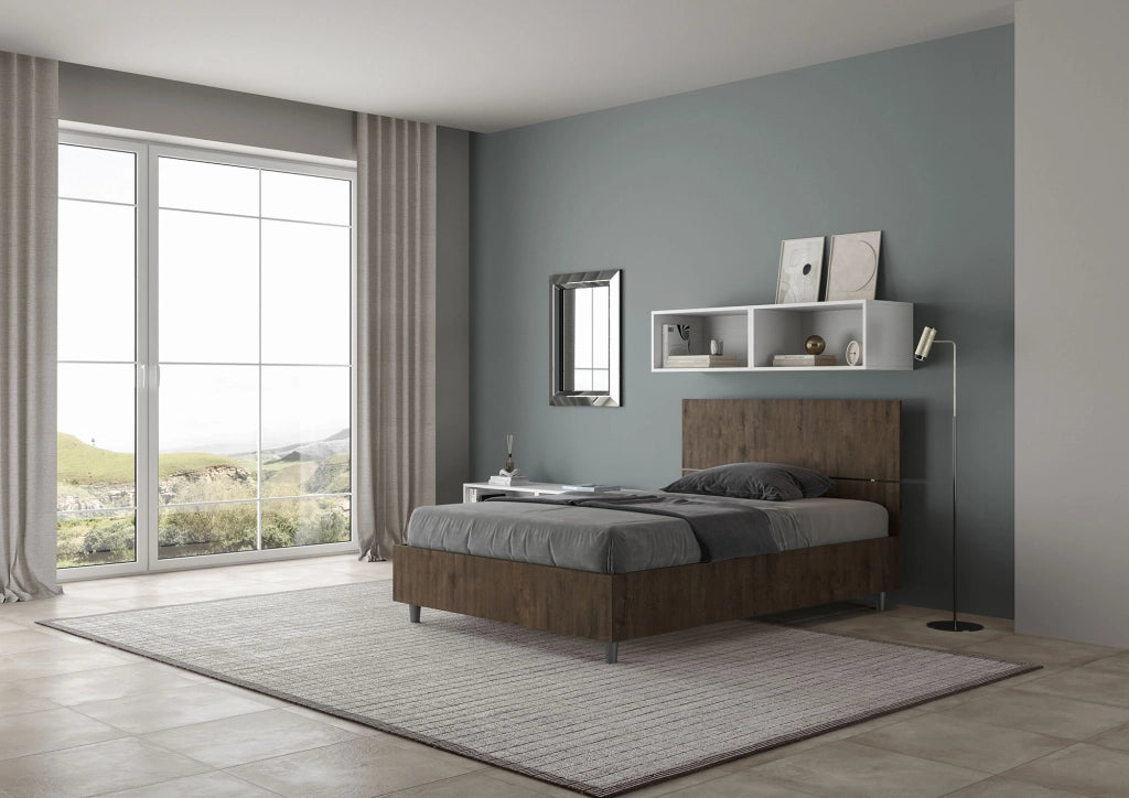 BS COM Letto una piazza e mezza con rete 120x200 testata dritta noce