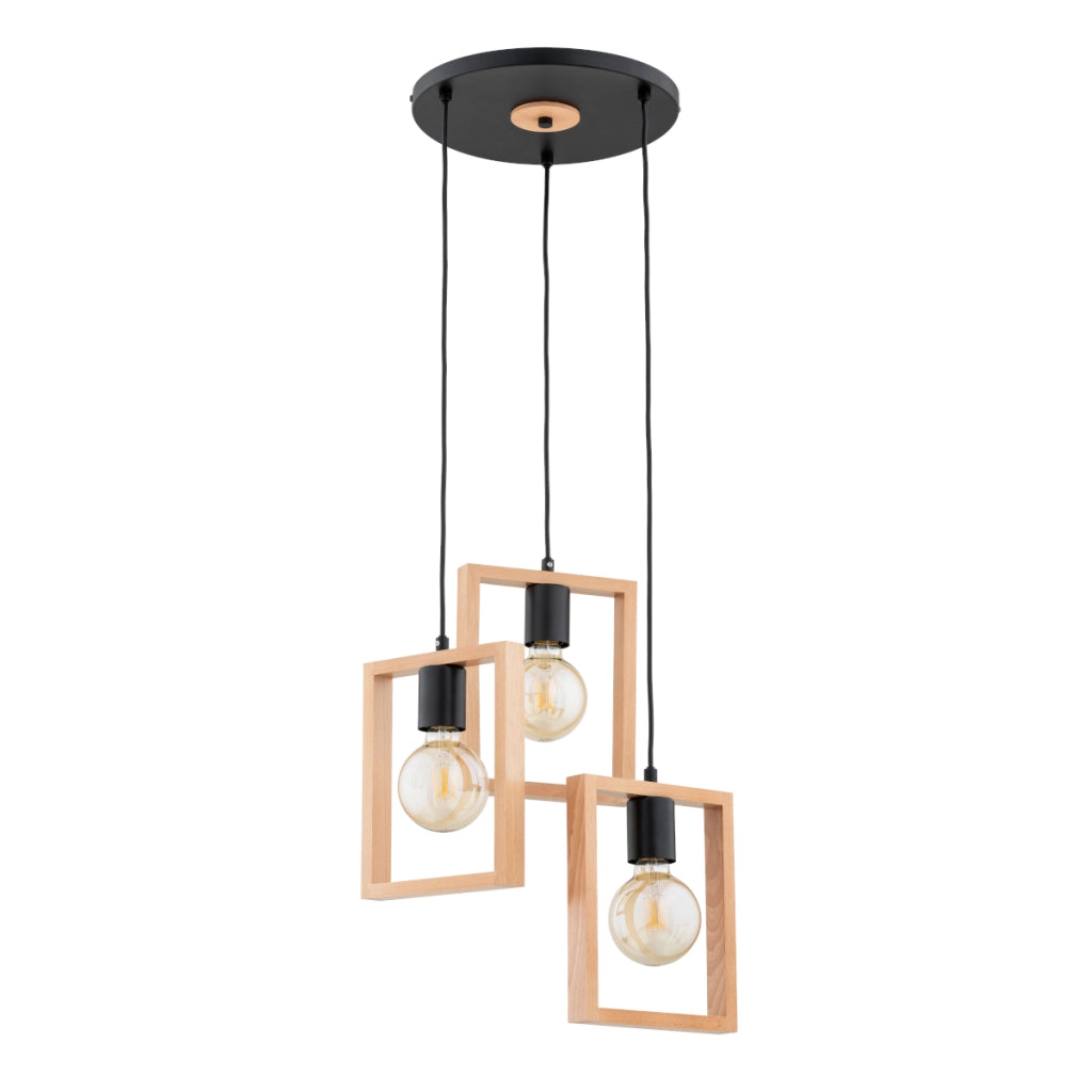 Lampada a sospensione scandi nera legno Ø45 3xE27 Alfa