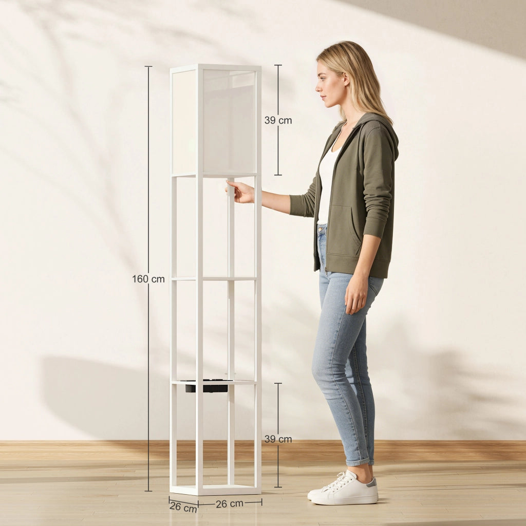 Lampada da Terra con Ripiani e Porte USB ¨C Minimal ¨C Bianco