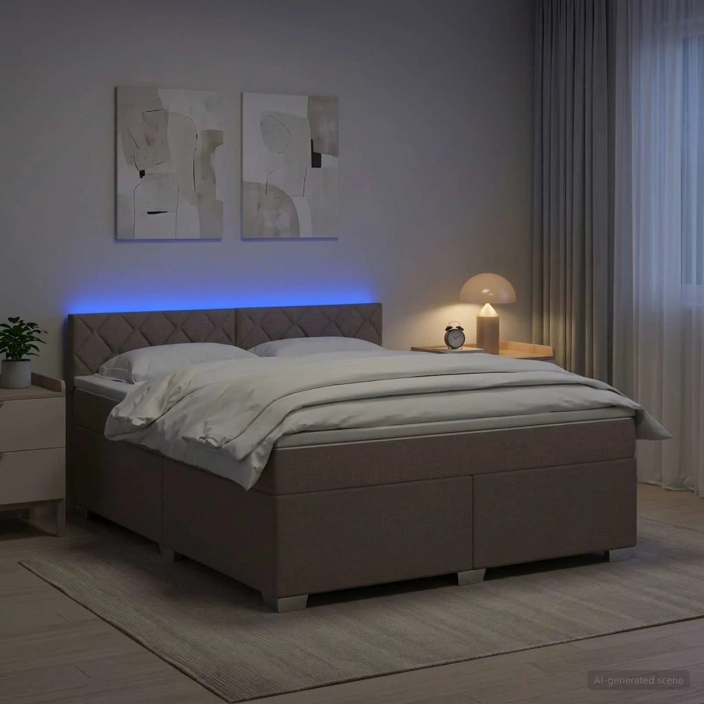 Letto con Box Spring, Materasso e LED Tortora 180 x 200 cm 3452012