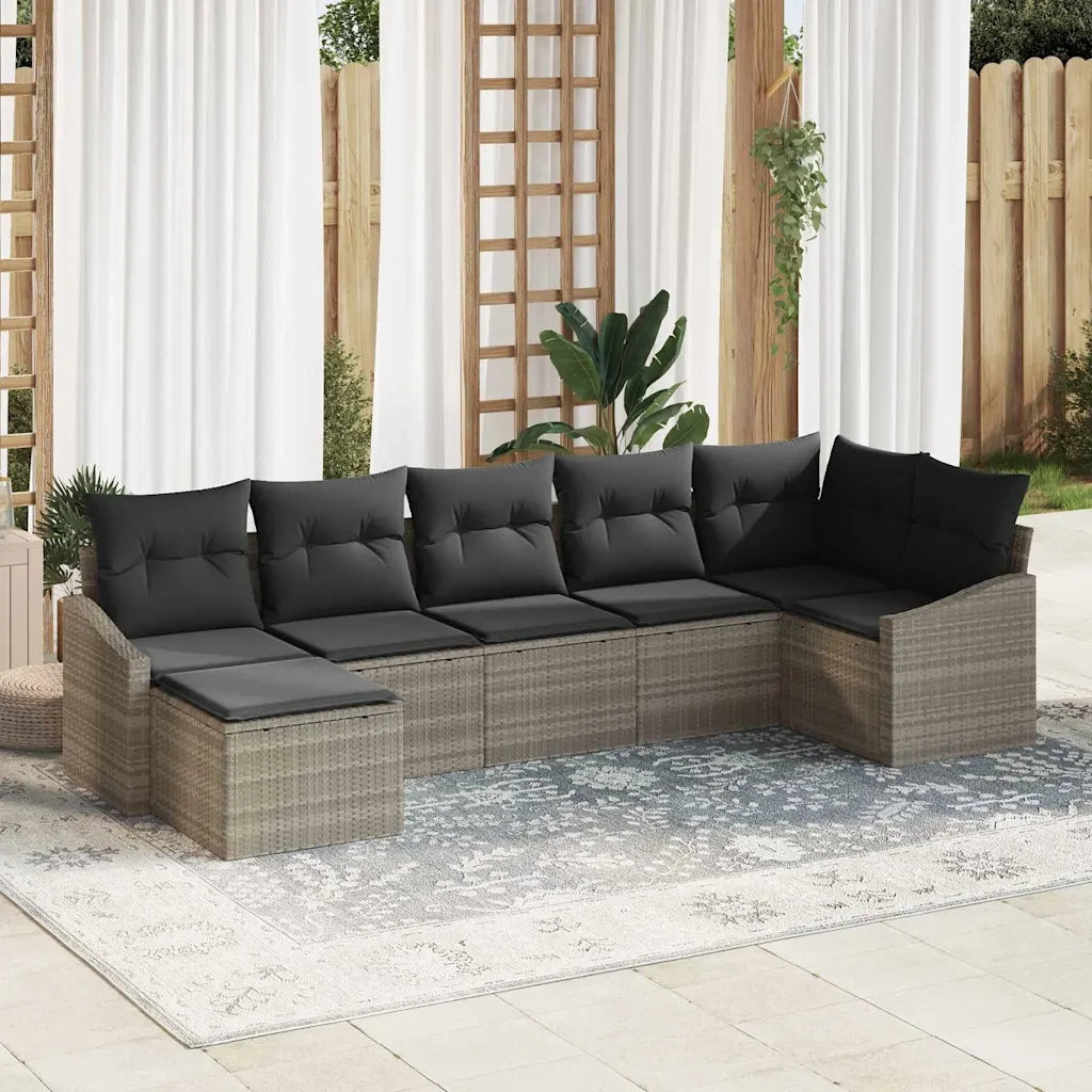 Set di divani con cuscino 7 pcs Grigio chiaro polyrattan