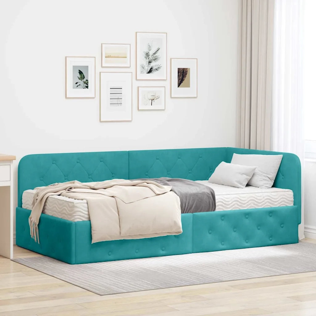 Cornice del letto ad angolo Turchese 100 x 200 cm Velluto 3394100
