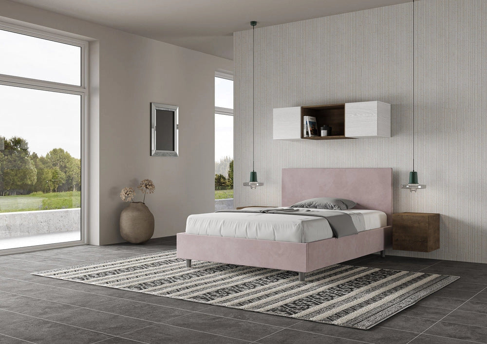 Letto Matrimoniale Large 180x200 cm con Rete e Contenitore Adele Glicine