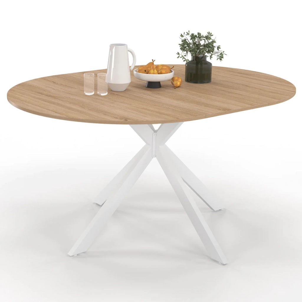 IDMarket - ALIX Tavolo da pranzo rotondo allungabile per 4-8 persone con gamba in legno e ragno bianco 110-150 cm
