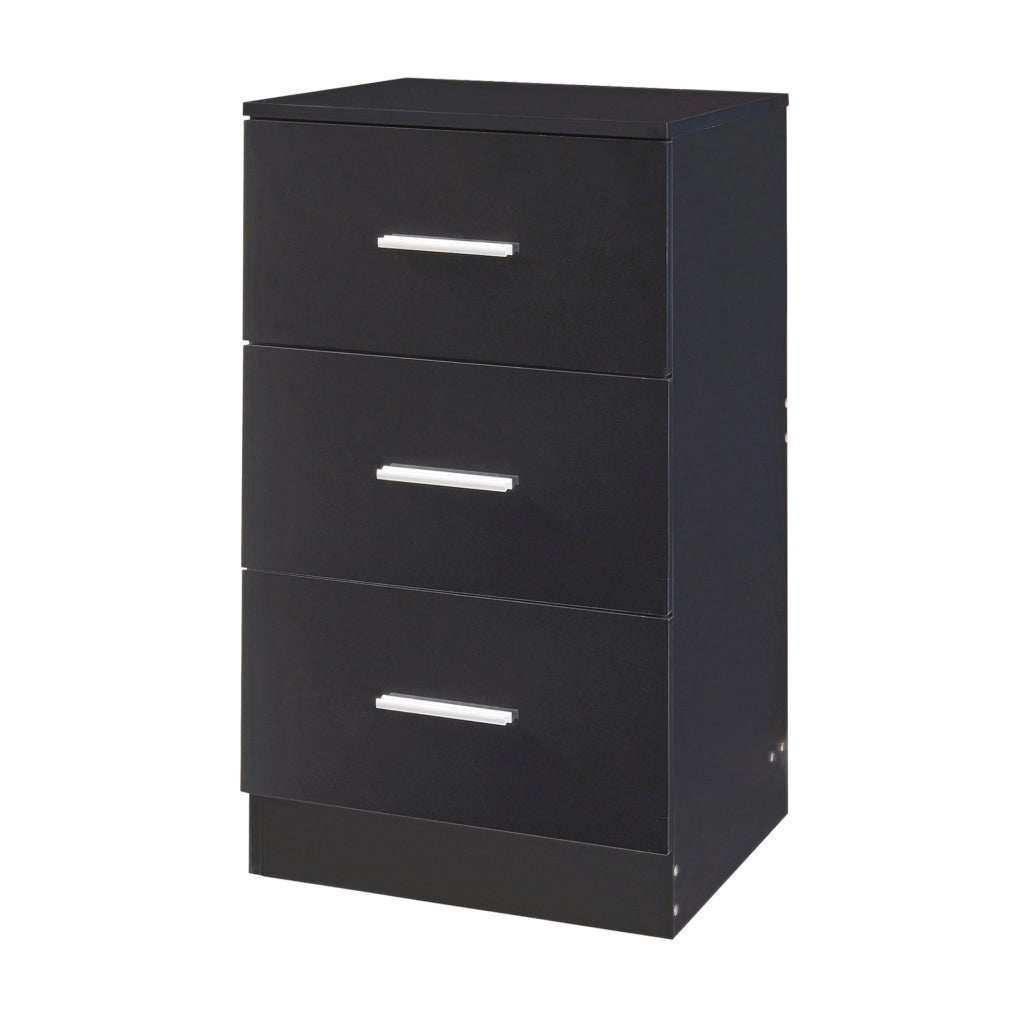 Comodino Aurdal con 3 Cassetti - Nero Lucido [en.casa]
