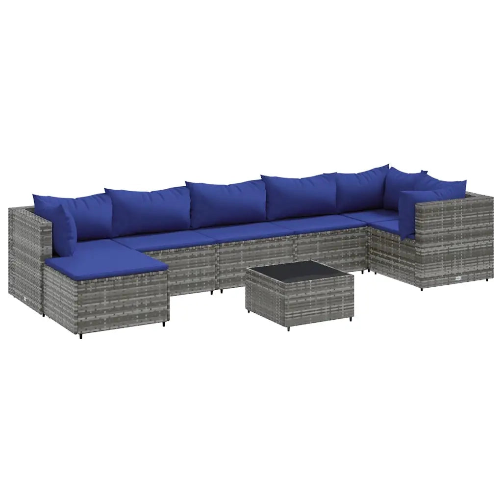Set Divani da Giardino 8 pz con Cuscini in Polyrattan Grigio 3308239