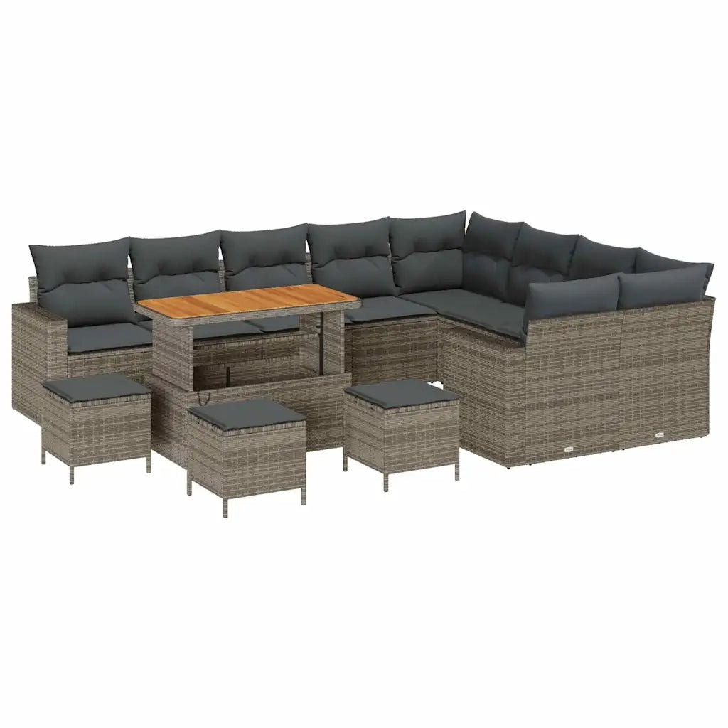Set Divano da Giardino con cuscino 14 pcs Grigio polyrattan