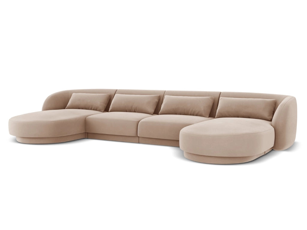 Cosmopolitan Design - Divano panoramico "Tulum" 5 posti in velluto beige 