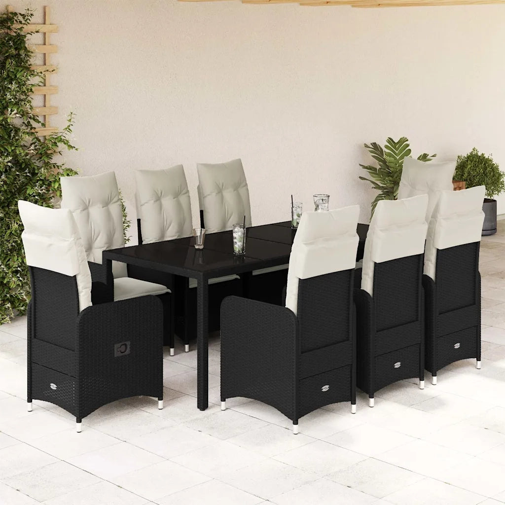 Set Bistrò da Giardino 9 pz con Cuscini in Polyrattan Nero 3276995