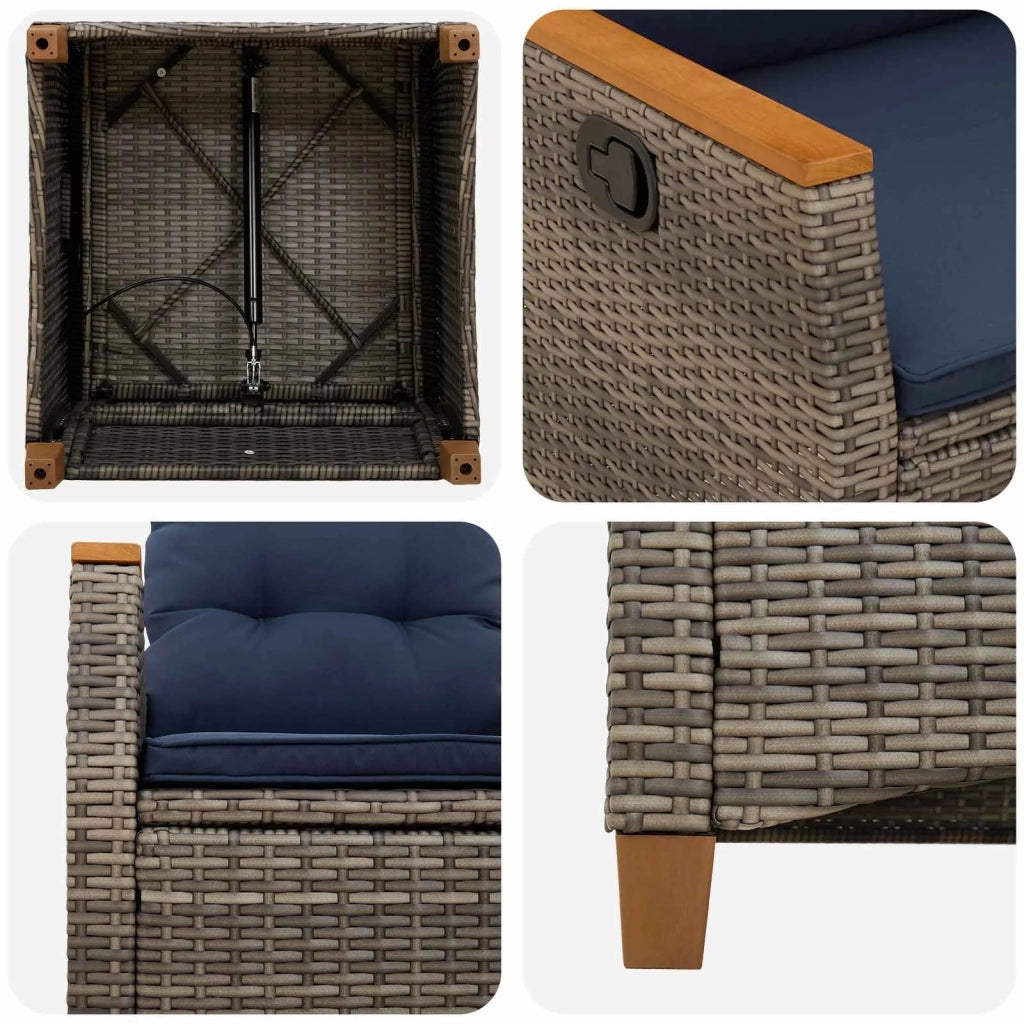Sedia da giardino reclinabile Grigio e Blu Navy polyrattan 42026862