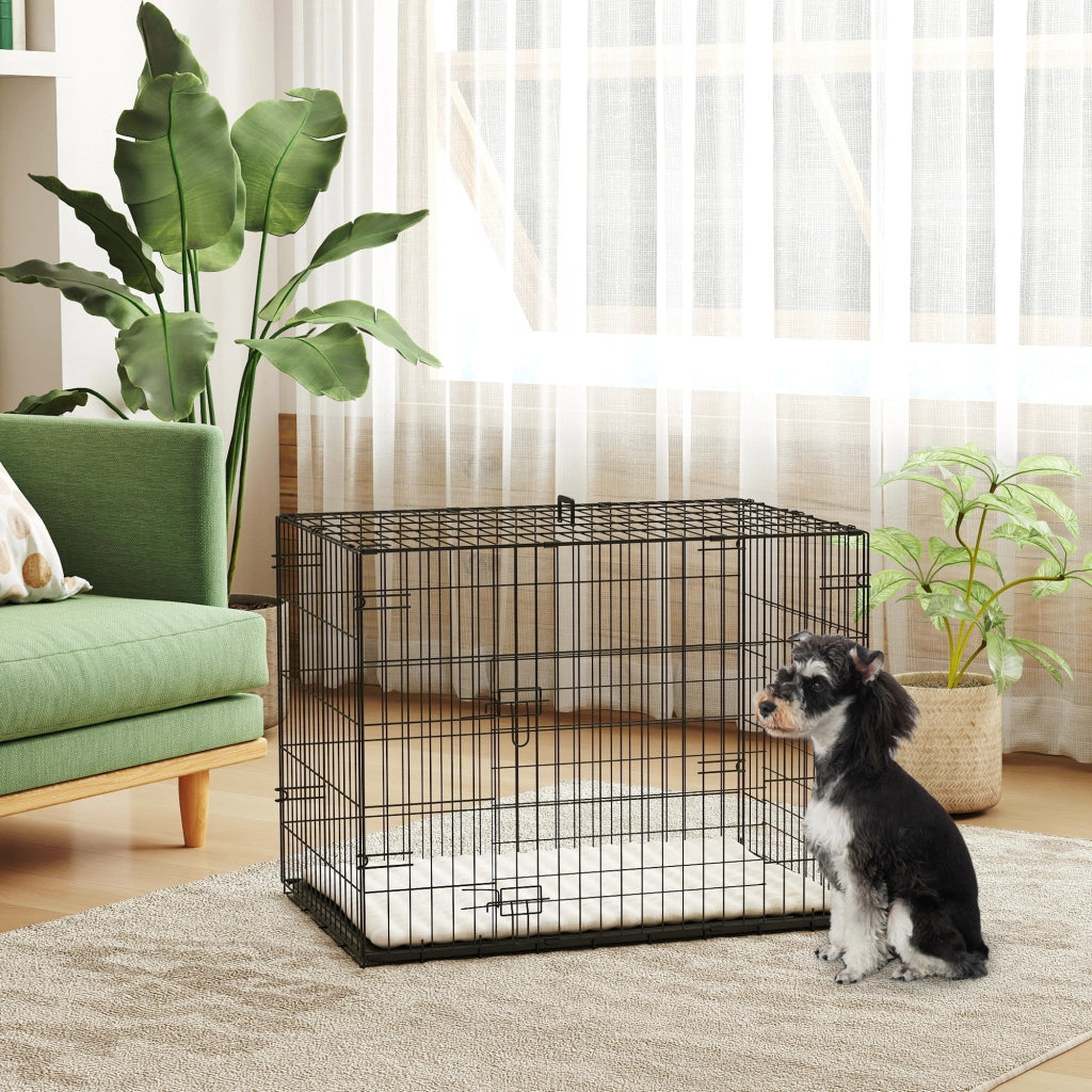 Cuccia per Cani Pieghevole con Cuscino ¨C Minimal ¨C 75x48,5x53 cm Nero e Beige