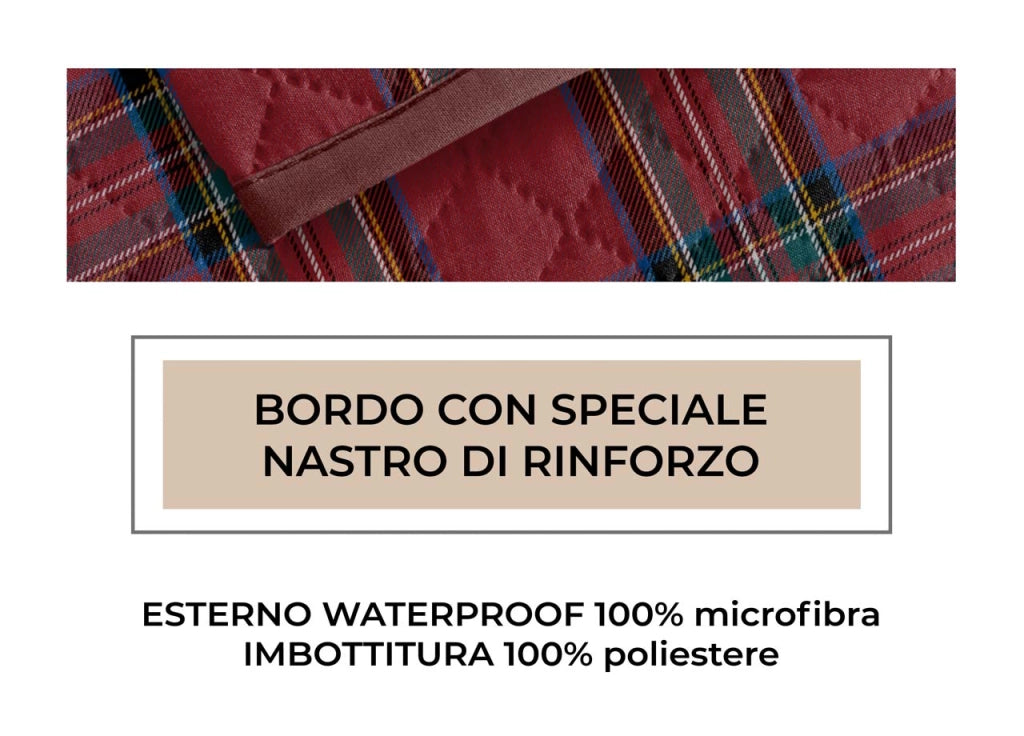 Copridivano Trapuntato Antimacchia Imbottito Scozzese Rosso Modello Perth - 4 Posti - Perth