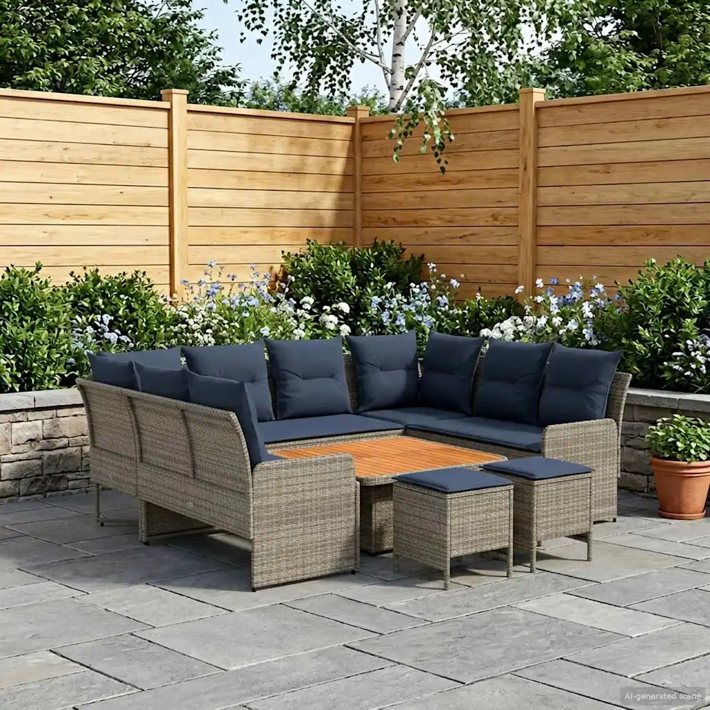 Set di Mobili con cuscino 8 pcs Grigio e Blu Navy Rattan in PE 3422200