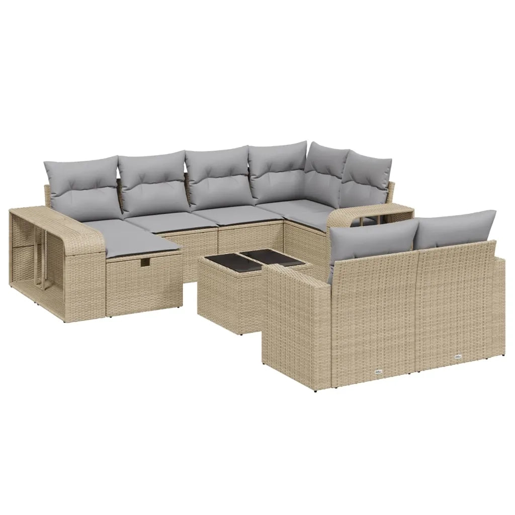 Set Divani da Giardino 11 pz con Cuscini Beige in Polyrattan